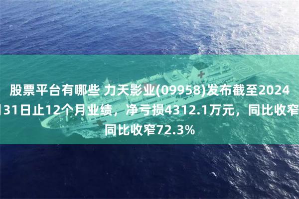 股票平台有哪些 力天影业(09958)发布截至2024年12月31日止12个月业绩，净亏损4312.1万元，同比收窄72.3%