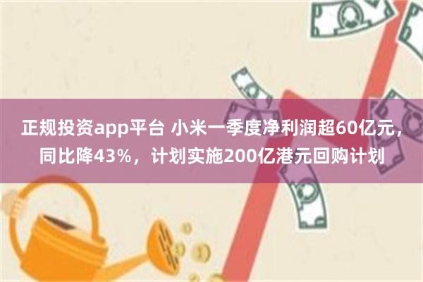 正规投资app平台 小米一季度净利润超60亿元，同比降43%，计划实施200亿港元回购计划