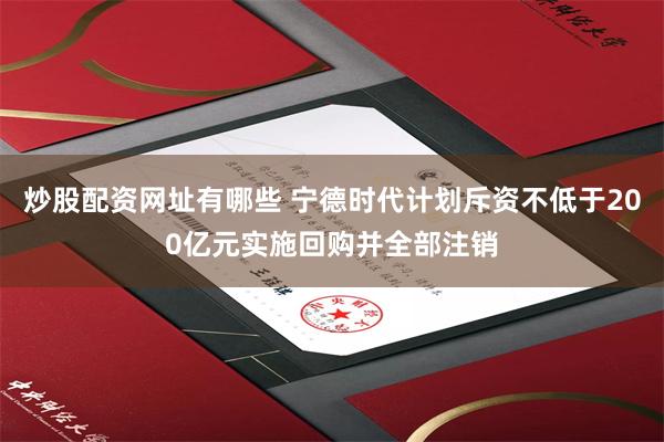 炒股配资网址有哪些 宁德时代计划斥资不低于200亿元实施回购并全部注销